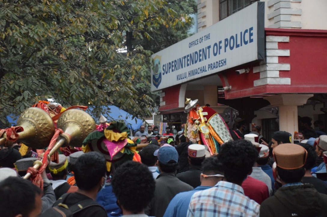 Deities outside SP office in Kullu