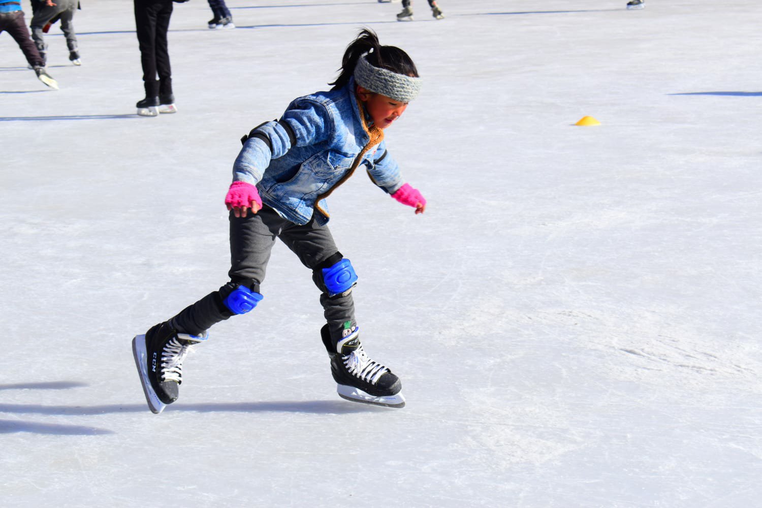 A girl during rehearsal at ice hockey rink at Kaza in Spiti